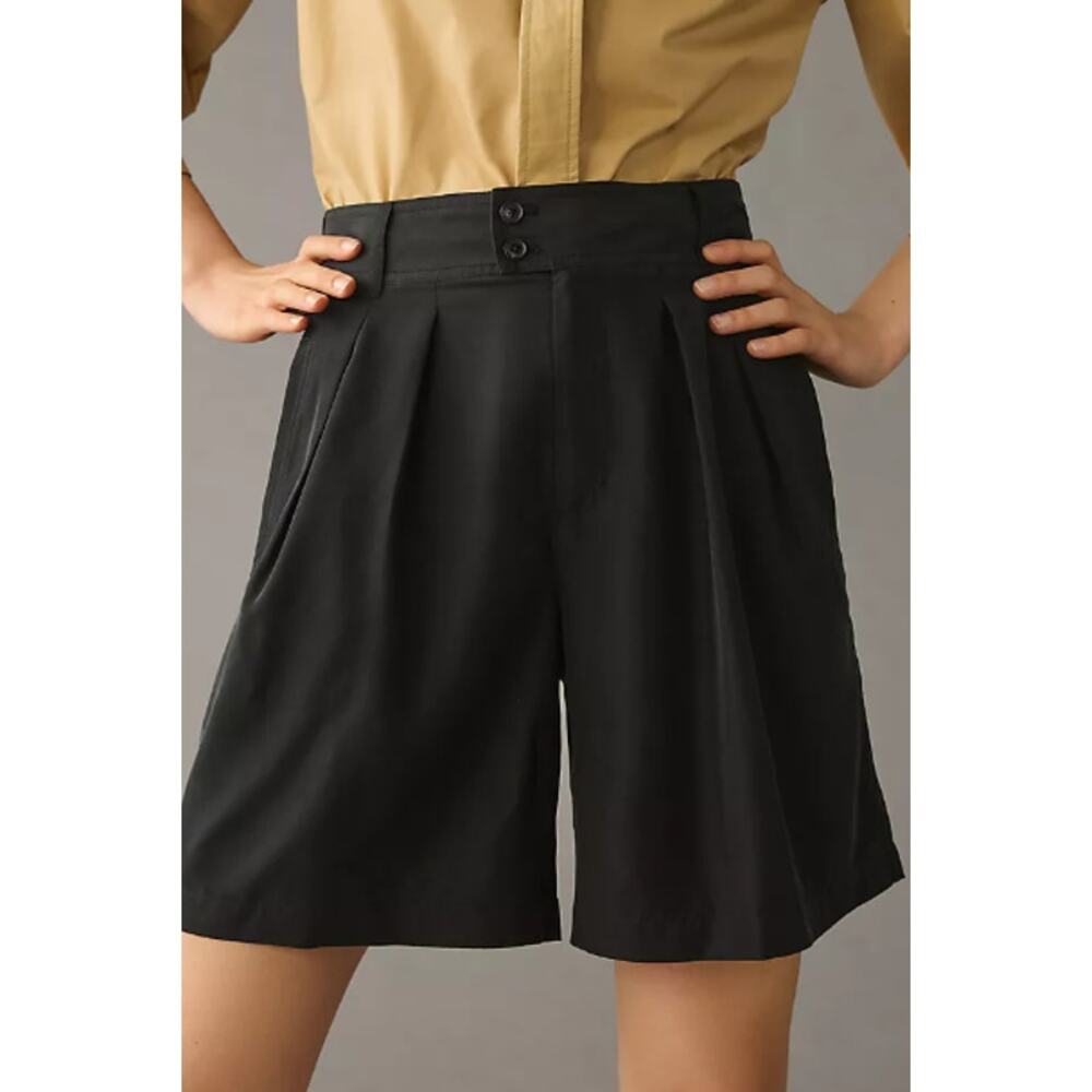 Anthropologie Black High-Rise Pleated Bermuda Shorts